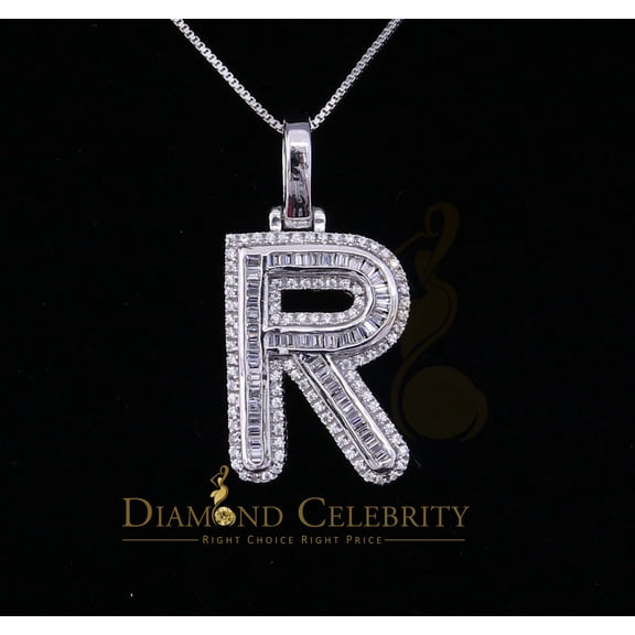 Diamond Celebrity'sWhite Bugutte Initial Alphabet'R' Sterling Silver Pendant 1.90ct Cubic Zirconia