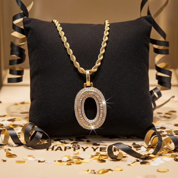 Diamond Celebrity'sYellow Bugutte Initial Alphabet'O' Sterling Silver Pendant 1.33ct Cubic Zirconia