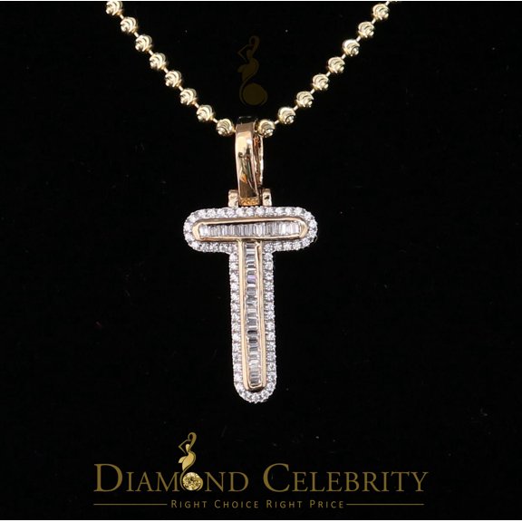 Diamond Celebrity'sYellow Bugutte Initial Alphabet'T' Sterling Silver Pendant 1.05ct Cubic Zirconia