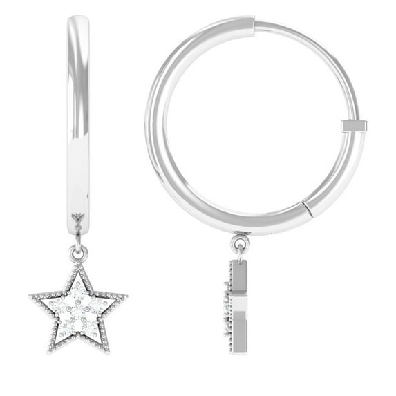 Rosec Jewels Diamond Celestial Hoop Drop Earrings with Milgrain Details, 10K White Gold