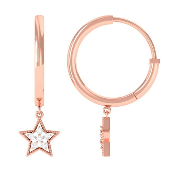 Rosec Jewels Diamond Celestial Hoop Drop Earrings with Milgrain Details, 14K Rose Gold