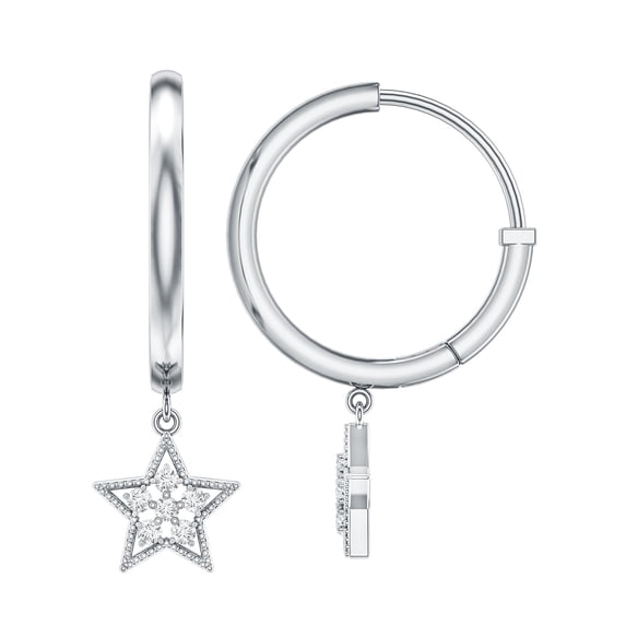 Rosec Jewels Natural Diamond Star Drop Earrings for Women - HI Color SI Clarity - Diamond Hoop Earrings - Ready to Gift, 14K White Gold