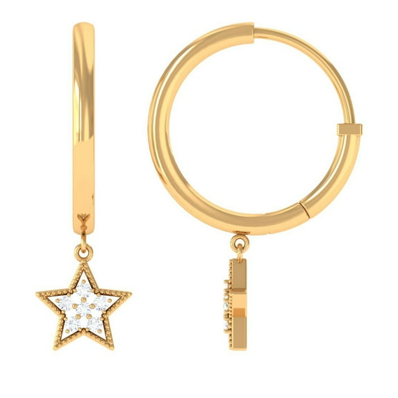 Rosec Jewels Natural Diamond Star Drop Earrings for Women - HI Color SI Clarity - Diamond Hoop Earrings - Ready to Gift, 14K Yellow Gold
