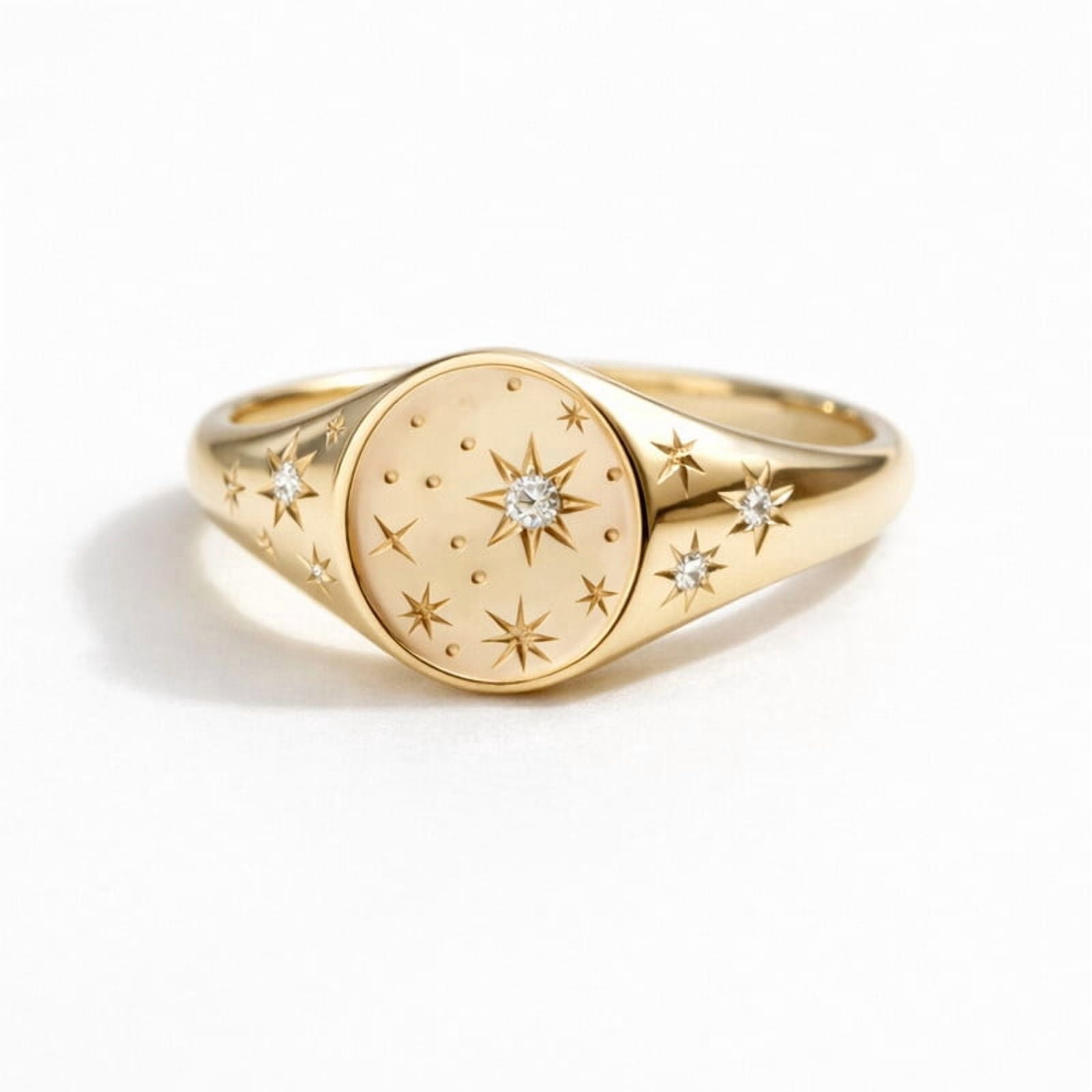 Diamond Celestial Signet Ring, Star Moon Dome Ring, Family Crest Galaxy ...