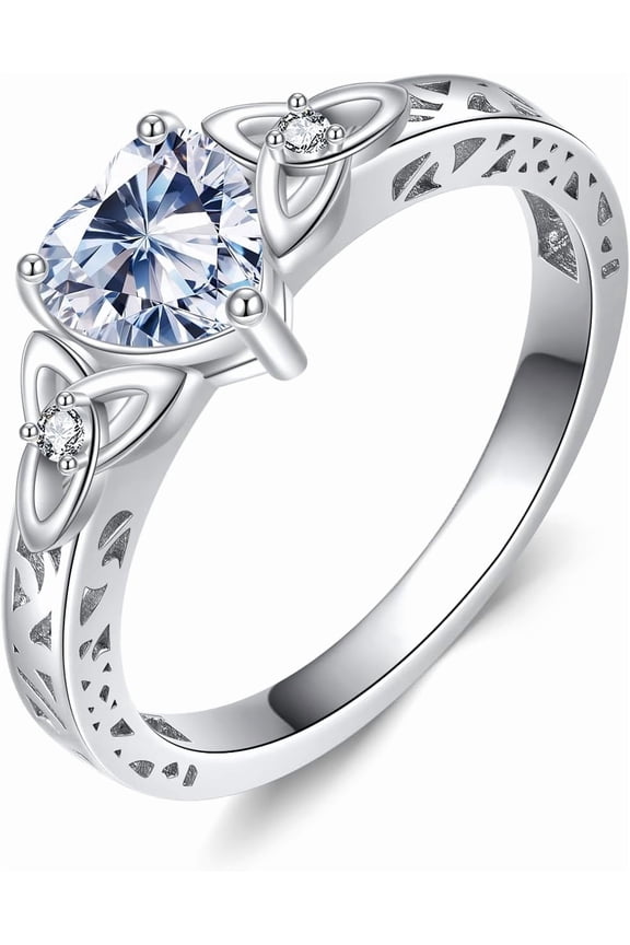 Diamond Celtic Knot Vintage Ring for Women 925 Sterling Silver 1 Carat Heart/Princess Cut/Oval Moissanite Solitaire Rings Irish Engagement Promise Ring