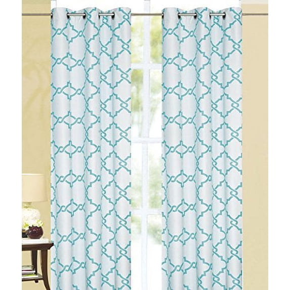 Diamond Chain Print Thermal Insulated 100% Blackout Window Grommet Curtain Panel - Turquoise