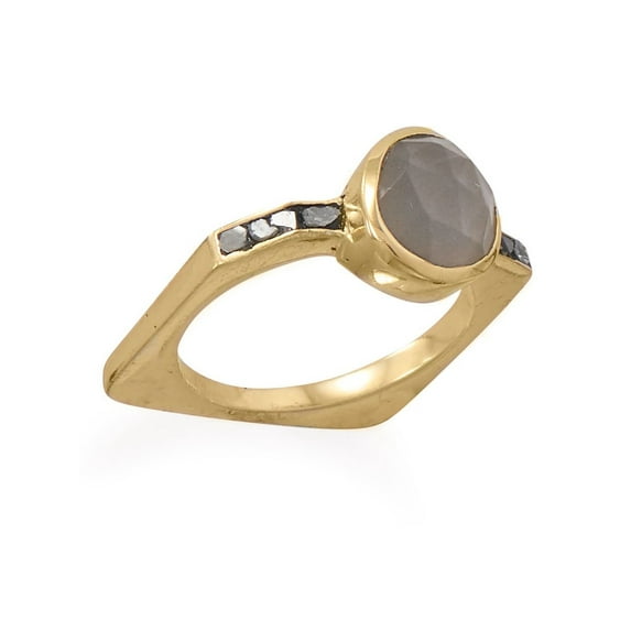 Diamond Chip and Gray Moonstone Ring Square Band Gold-plated Sterling Silver