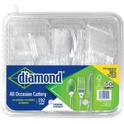 Diamond 192 Count Clear Plastic Disposable Cutlery Utensil Set   64 Forks, 64 Spoons, 64 Knives - Made in USA