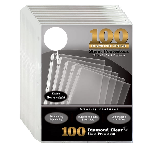 Diamond Clear Sheet Protectors, 100 Pack Extra Heavyweight 4 Mil, 8.5 x 11 Inches, Top Load for Documents, Presentations, and Archives, Clear