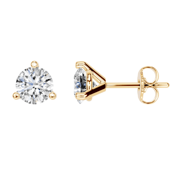 Diamond Club 1.50 Carat Lab Grown Diamond Round Martini Stud Earrings in 14K Yellow Gold – 7.3mm VS Clarity F Color