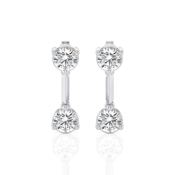Diamond Club 1 Carat Lab Grown Diamond Drop Earrings in 14K White Gold – Round Gold Double Take Round Design (VS1 Clarity, F-G Color)