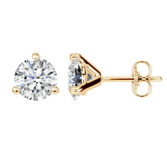 Diamond Club 2 Carat Lab Grown Diamond Round Martini Stud Earrings in 14K Yellow Gold – 8.1mm VS Clarity F Color