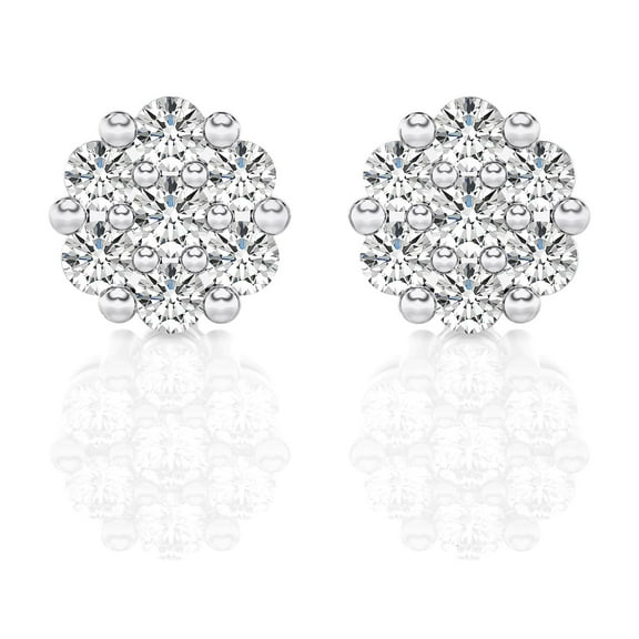 Diamond Club 2 Carat Lab Grown Diamond Stud Earrings in 14K White Gold – Round Cluster Floral Design (VS1 Clarity, F-G Color)