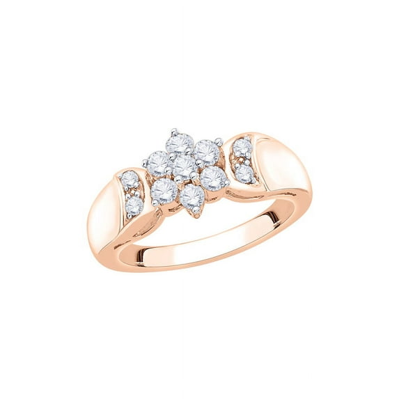 Diamond Cluster Engagement Ring in 10K Rose Gold (1/2 cttw) (I-Color, SI3/I1-Clarity) (Size-7)