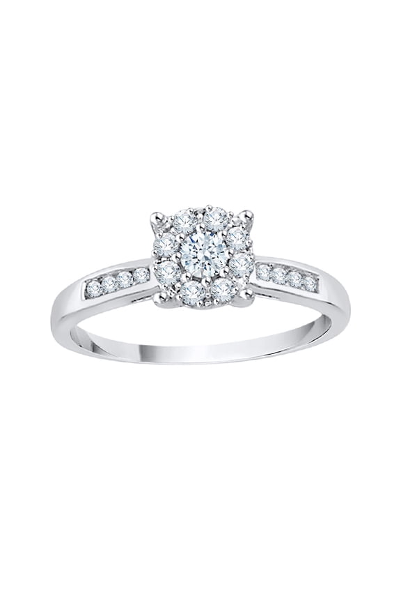 Diamond Cluster Engagement Ring in 10K White Gold (1/4 cttw) (I-Color, SI3-I1 Clarity) (Size-7.5)
