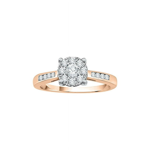 Diamond Cluster Engagement Ring in 14K Rose Gold (1/4 cttw) (I-Color, SI3-I1 Clarity) (Size-7.5)