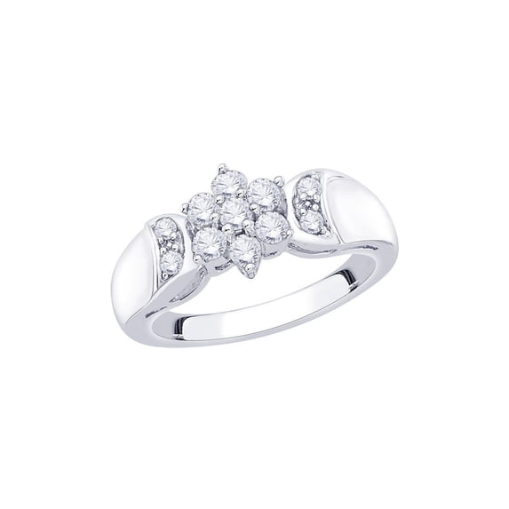 Diamond Cluster Engagement Ring in 14K White Gold (1/2 cttw) (I-Color, SI3/I1-Clarity) (Size-9)