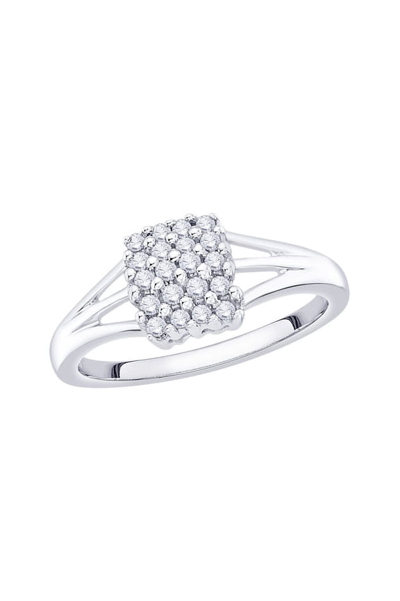 Diamond Cluster Engagement Ring in 14K White Gold (1/5 cttw) (I-Color, SI3/I1-Clarity) (Size-9)