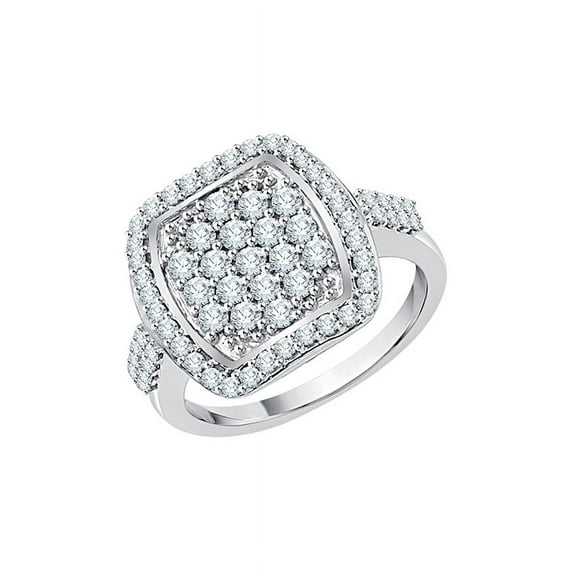 Diamond Cluster Engagement Ring in 14K White Gold (1 cttw) (I-Color, SI3-I1 Clarity) (Size-6)
