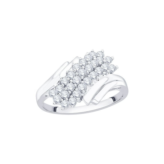 Diamond Cluster Fashion Ring in 10K White Gold (1/2 cttw) (I-Color, SI3/I1-Clarity) (Size-5)