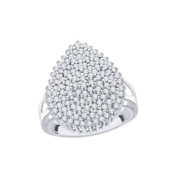 Diamond Cluster Fashion Ring in 10K White Gold (1 cttw) (I-Color, SI3/I1-Clarity) (Size-5.5)