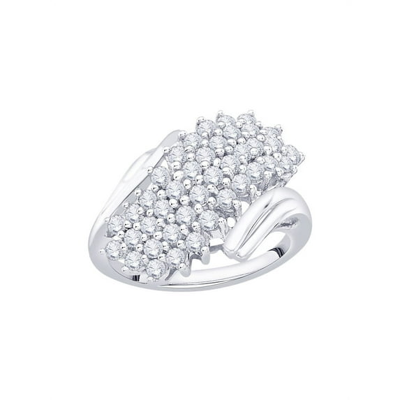 Diamond Cluster Fashion Ring in 10K White Gold (1 cttw) (I-Color, SI3/I1-Clarity) (Size-6.5)