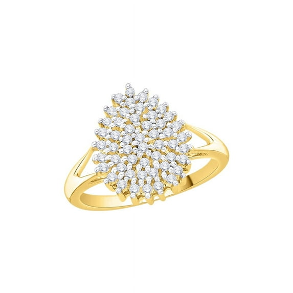 Diamond Cluster Fashion Ring in 10K Yellow Gold (1/2 cttw) (I-Color, SI3/I1-Clarity) (Size-9)