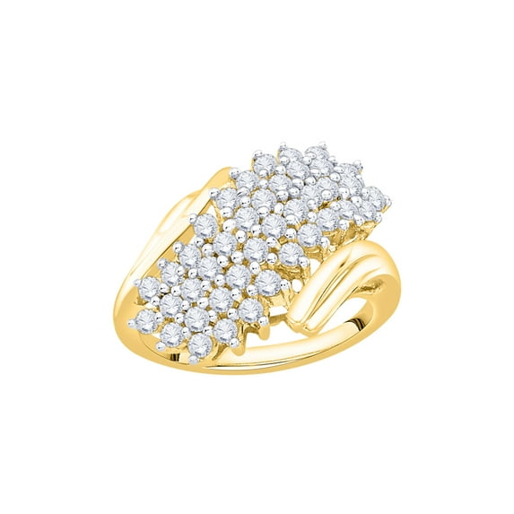 Diamond Cluster Fashion Ring in 14K Yellow Gold (1 cttw) (I-Color, SI3/I1-Clarity) (Size-8)