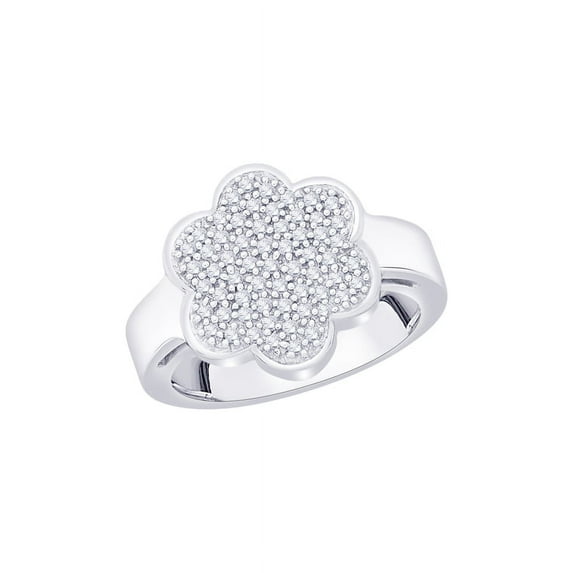 Diamond Cluster Floral Ring in 14K White Gold (3/8 cttw) (I-Color, SI3/I1-Clarity) (Size-6)