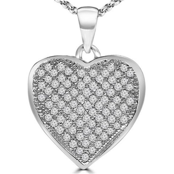 Diamond Cluster Heart Pendant Necklace in 14K White Gold With Chain, 0.25 Carat