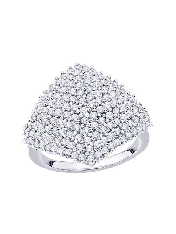 Diamond Cluster Ring in 10K White Gold (1 1/2 cttw) (I-Color, SI3/I1-Clarity) (Size-8)