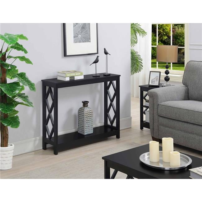 Chic Diamond Cut-Out Black Console Table with Storage