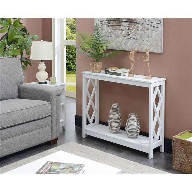 White Diamond Cut-Out Wood Console Table with Storage