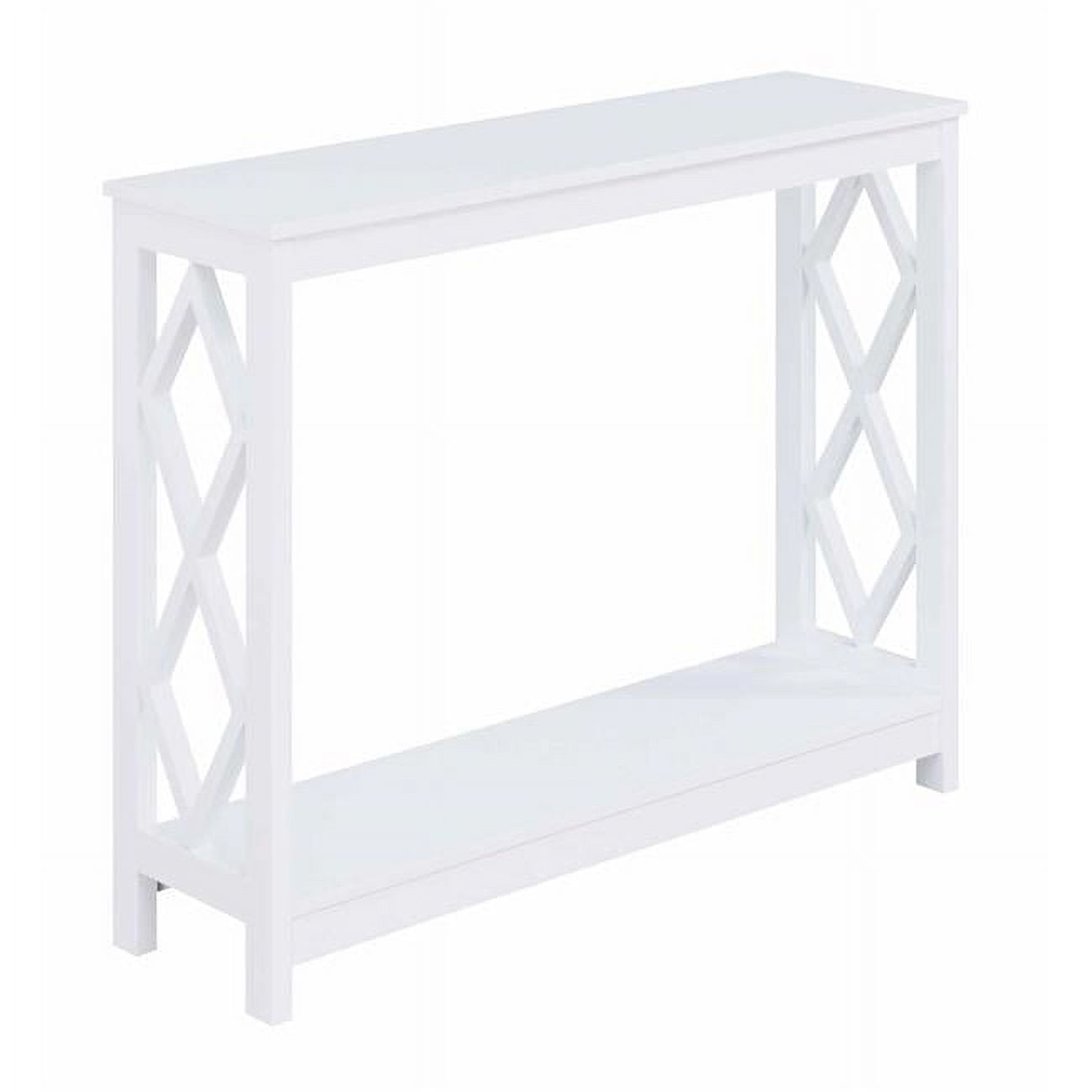 White Diamond Cut-Out Wood Console Table with Storage
