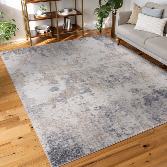 Diamond Contemporary 3' x 5' Gray and Cream Polypropylene Indoor Area Rug