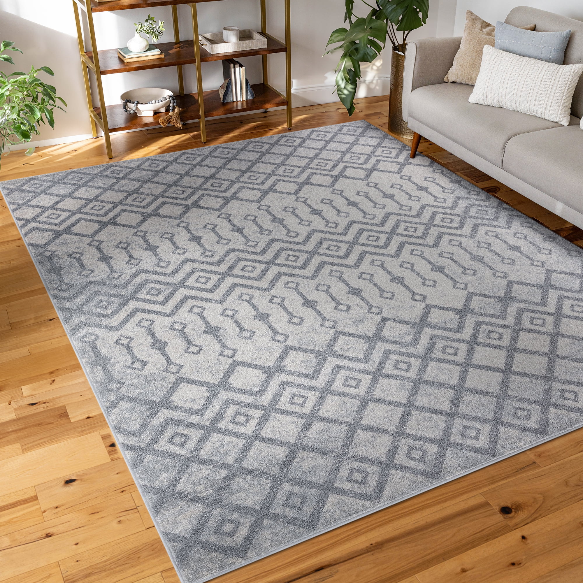 Diamond Contemporary 5' x 7' Beige and Gray Polypropylene Indoor Area Rug