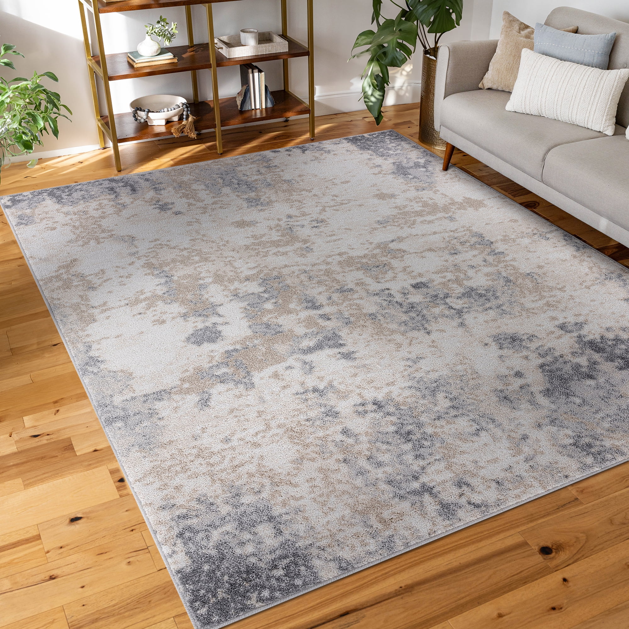 Diamond Contemporary 9' x 12' Gray and Cream Polypropylene Indoor Area Rug
