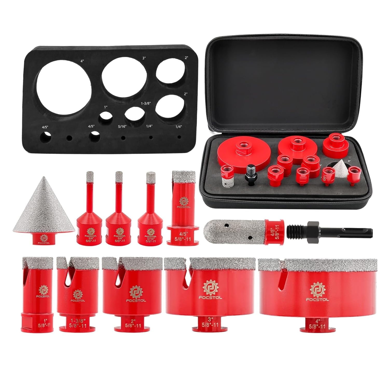 Kit de forets diamantés 6/8/10/20/25/28/35/45/50/65mm avec tige