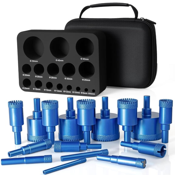 Diamond Core Drill Bits Set,16pcs Tile Hole Saw Kit Serrated Brazing Core Drill Bit Set for Porcelain Glass Ceramic Stone Granite Marble | Dry/Wet Dual-Use | High-Precision Drilling