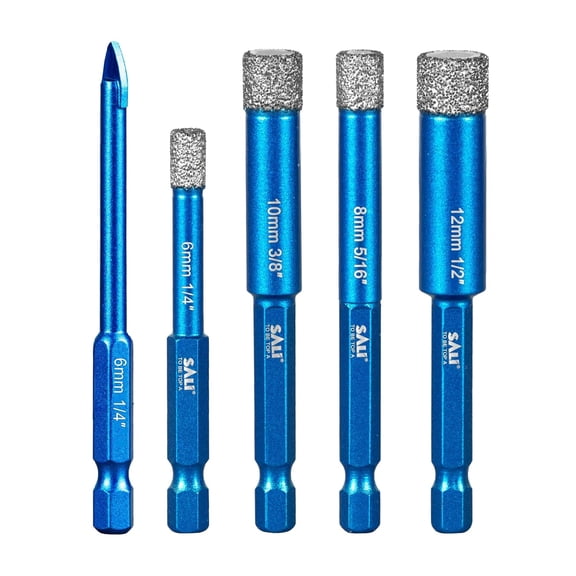 Diamond Core Drill Bits Set 5pcs Tile Hole Saws Vacuum Brazed Hole Saw with 1/4 Inch Hex Shank for Glass Ceramic Porcelain Tiles Marble Brick Granite Quartz Fit Angle Grinders and Drill