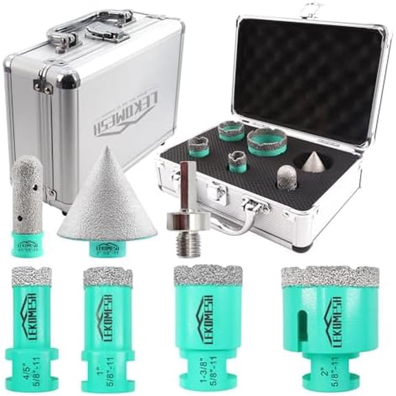 Diamond Core Drill Bits Set 6pcs Tile Hole Saw Kit for Porcelain Tile Ceramic Marble Brick Concrete with 5/8-11 Thread(20/25/35/50/20mm+20mm Finger Bit+50mm Beveling Chamfer Bit)