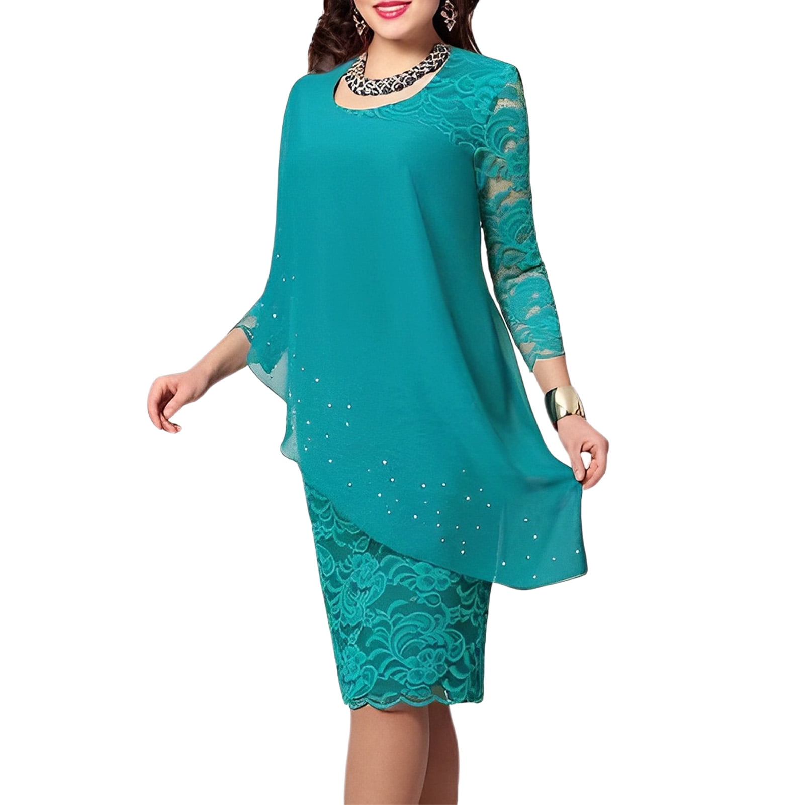 Diamond Crew Neck Bodycon Dress Elegant Women Cocktail Dress Daily