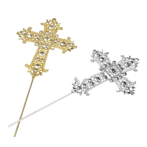 ibasenice Metal Cross Cake Topper Picks for Wedding Birthday Decoration Assorted Color Creative Design Fits Most Cakes