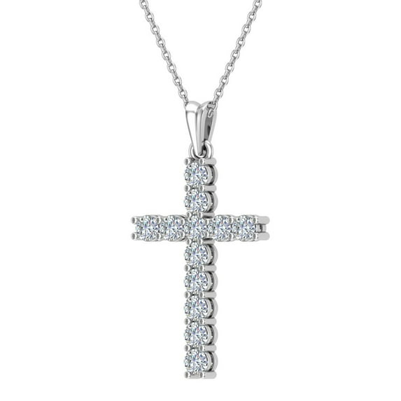 Diamond Cross Necklace For Women 14K White Gold 0.60 CTW 27 MM Easter Gifts 20" Chain ( L , I2 )