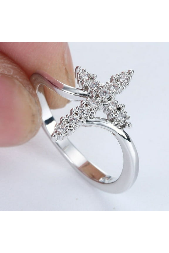 Diamond Cross Ring: Copper Christian Jesus Ring for Women, Sterling Silver Inlaid Gemstones, European Style Letter/Number/Text Design