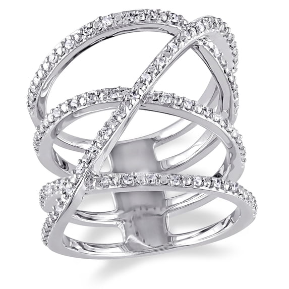Diamond Crossover Ring, Triple Row Diamond Ring, Women's Partywear Cocktail Diamond Ring, Pave Set Diamond Band, 2.2 Ct Simulated Diamond, 925 Sterling Silver, Wedding Gift Ring