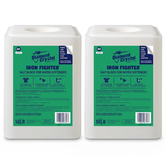 Diamond Crystal 2 Pack Iron Fighter Salt Block, Water Softeners, 50 Pounds - Water Soluble
