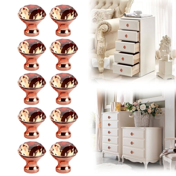 Diamond Crystal Glass Clear Door Cabinet Drawer Knobs Handles Pulls,1.18" Crystal Clear Glass Cabinet Knobs Drawer Pulls Golden Base,for Dresser, Cupboard, Bathroom,10PCS (Rose Golden)