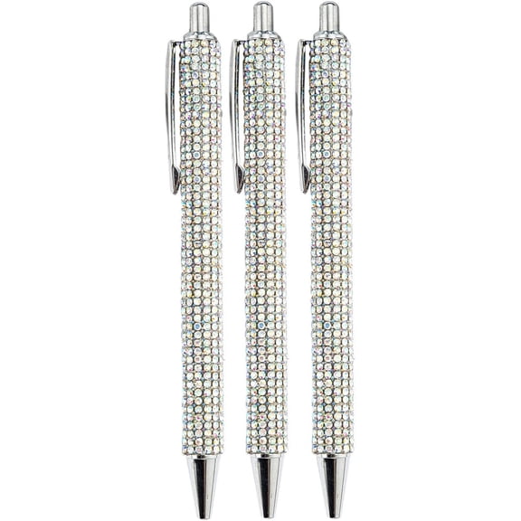 Diamond & Crystal Top Pen Set, Wedding Guest Book Pen for Bride - Luxury Metal Ballpoint Pens with Smooth Black Ink