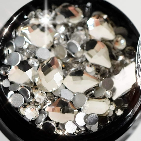 Diamond Crystals | White Glass | Flatback | Gemstones | Rhinestones | 3D Nail Art  Decor Kit